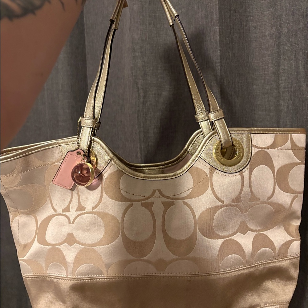 Coach Signature Stripe Carryall Bag - Light Khaki Gold - 2012
